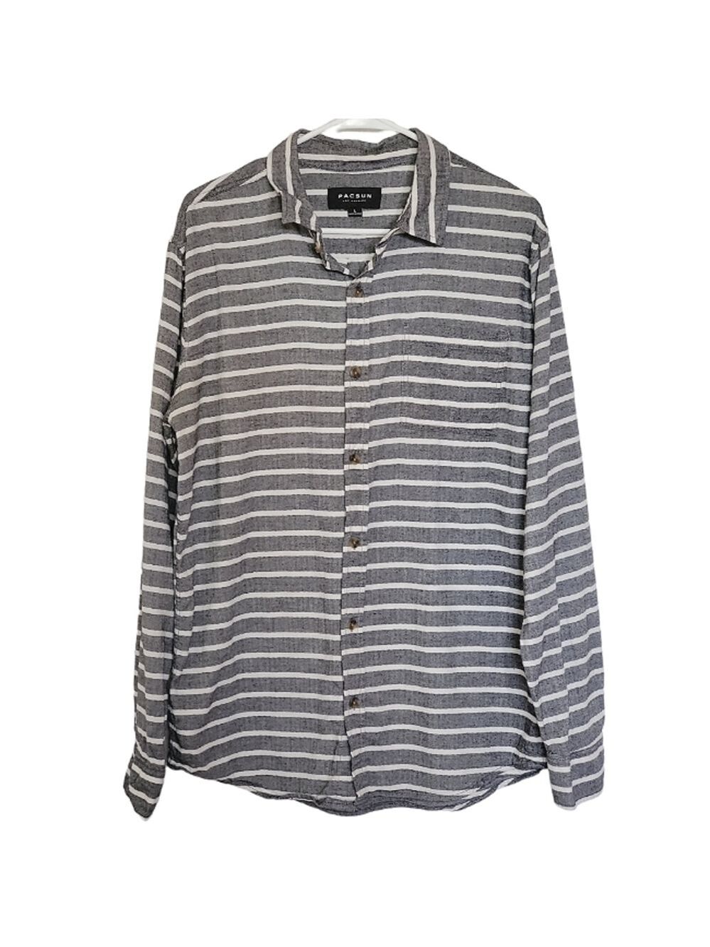 2516 * PacSun Mens Striped Long Sleeve Button Down Gray/White Size L